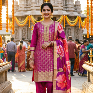 Purple Embroidered Kurta Pant Set